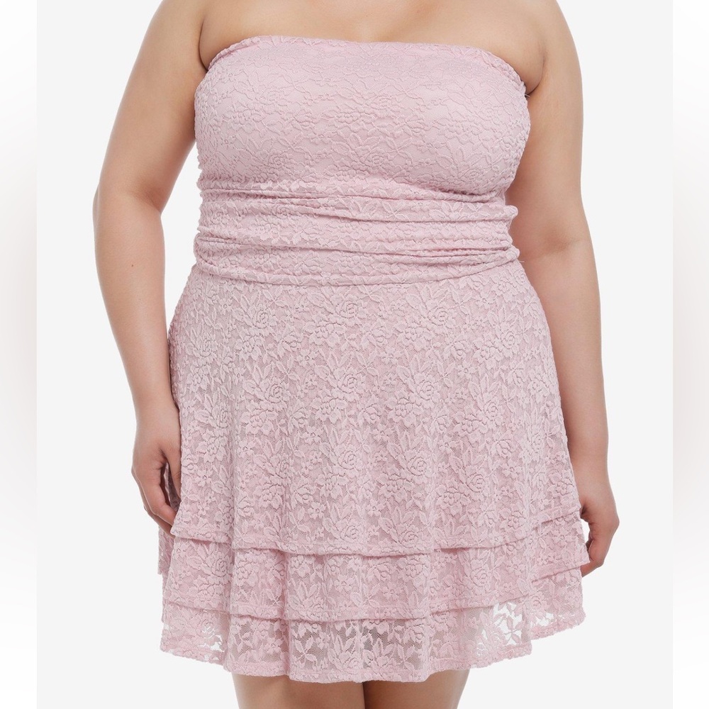 Sweet Society Pink Lace Ruffle Strapless Dress Plus Size